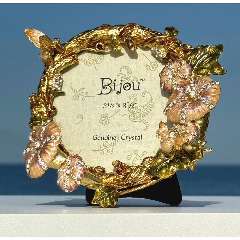 Bijou Genuine Crystal Floral Bee Picture Frame Pink Gold Mother's Day Gift Glam